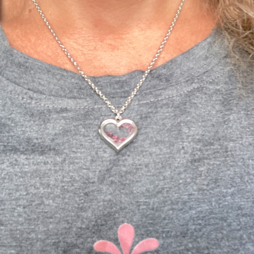 Vintage Ganz Heart Necklace with Pink Stones Inside, New!